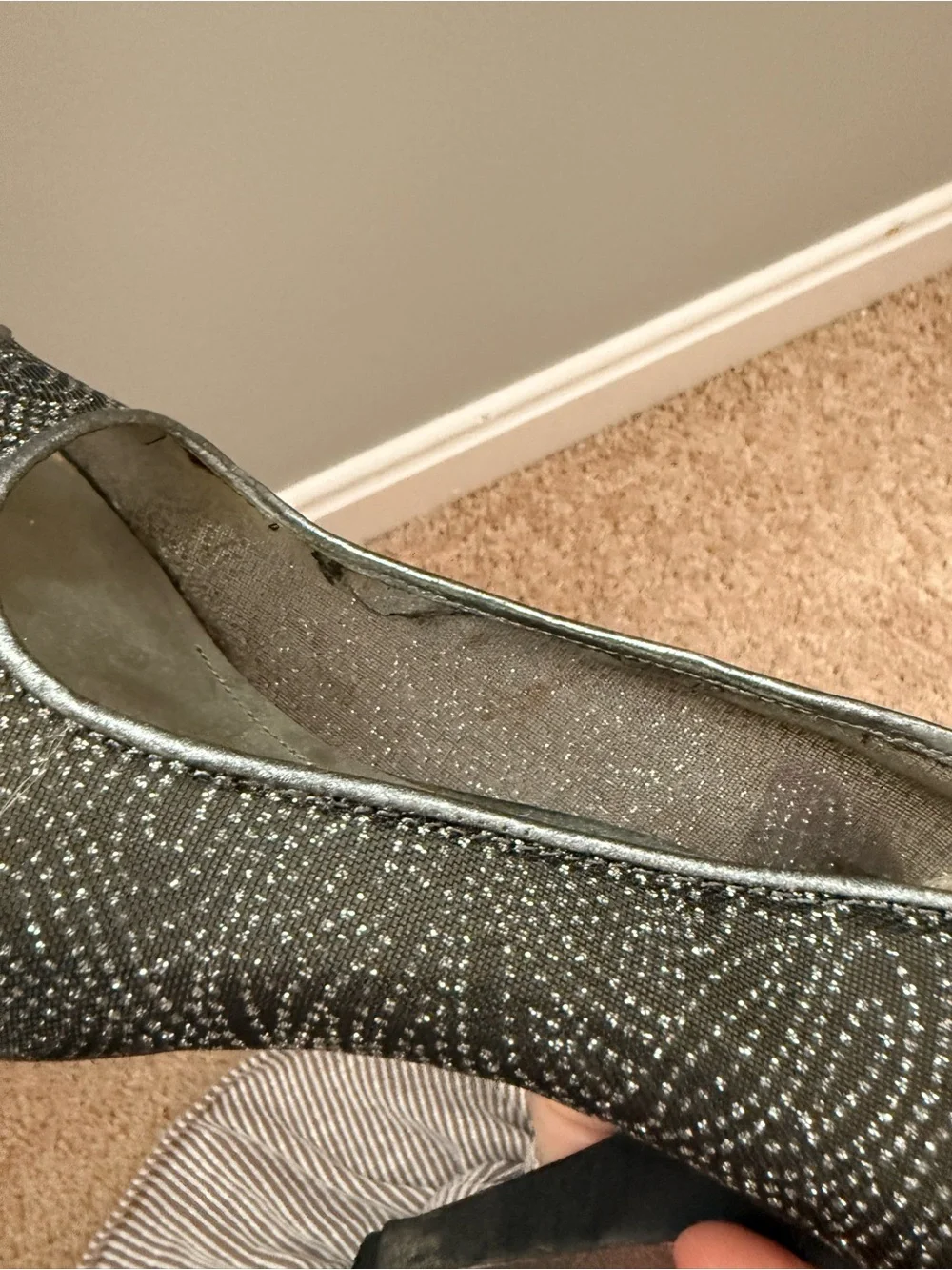Pewter Glitter Peep Toe High Heels